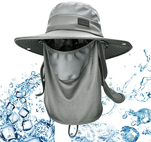 Sukeen Fischerhut für Männer & Frauen Sonnenhüte, Outdoor UV-Sonnenschutz Taktischer Angelhut breite Krempe Hut Kühlung Eimer Hut mit abnehmbaren Halsschutz und Gesichtsschutz