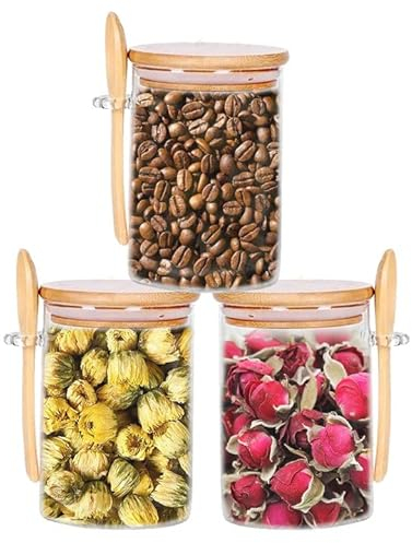 mumisuto Vorratsbehälter mit Luftdicht Deckel und Löffel,3er Set 600ml Overnight Oats Gläser,Glasbehälter Vorratsdosen Vorratsgläser für Lebensmittel für Kaffee/Tee/Zucker/Gewürze,Meal Prep Gläser