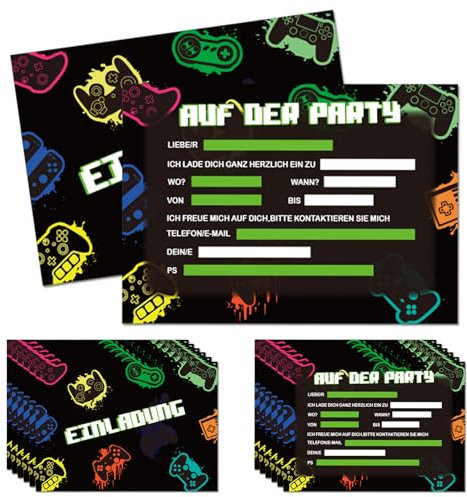 LIVESTN 15 Stück Einladungskarten Kindergeburtstag Junge, A6 Einladungskarte zum Party Spiel Geburtstag, Einladung Karte Einschulung Party für Junge Mädchen Jugendliche