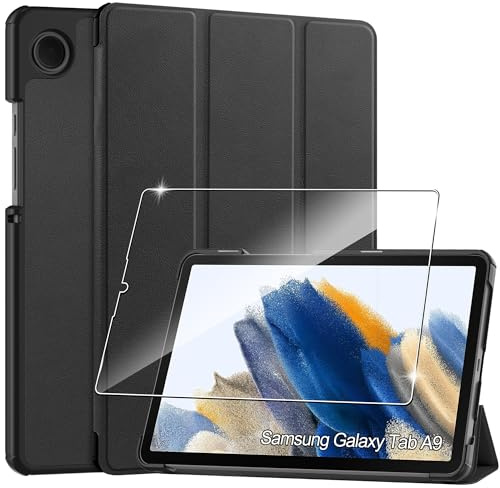 Rojeuinn Hülle für Samsung Galaxy Tab A11 / A9 8.7 Zoll Tablette Case Cover+1 Stücks Schutzglas Schutzfolie -Schwarz