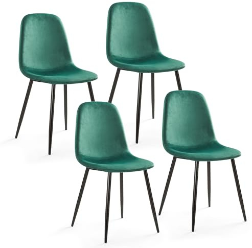 Mondeer Esszimmerstühle 4er Set, Samt Küchenstuhl mit Rückenlehne und Polsterung, Modernes, für Esszimmer Wohnzimmer Küche Büro, Grün