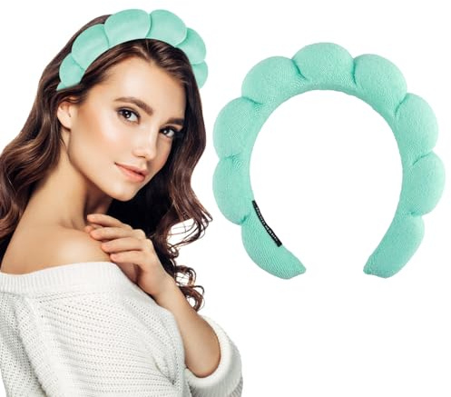Damen Spa Haarband Stirnband Grün Make up Haarband Haarschmuck | Weicher Schwamm, Hautpflege Haarreifen, zum Waschen des Gesichts, Make up Entferner, Dusche, Hautpflege
