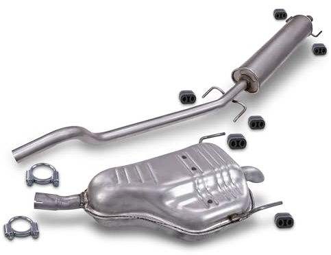 BESTPRICE Auspuff Schalldämpfer Set 1x Mittelschalldämpfer, 1x Endschalldämpfer inkl Montagezubehör Kompatibel mit OPEL ASTRA H (A04), ASTRA H CLASSIC Schrägheck (A04), ASTRA H GTC (A04)