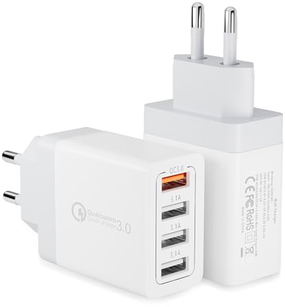 2 Stück USB Ladegerät Mehrfach, 4-Ports USB Ladeadapter mit 33W Intelligent QC 3.0 Schnellladegerät Netzteil Stecker für Samsung Galaxy S24 S23 S22 S21 S20 FE S10 S9 S8 A54 A34 A14, iPhone, iPad