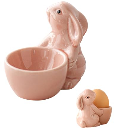 Huevos de Pascua, hueveras de cerámica, diseño de conejo de Pascua, hueveras de cerámica, diseño de conejo, hueveras, divertido, para decoración de Pascua (rosa)