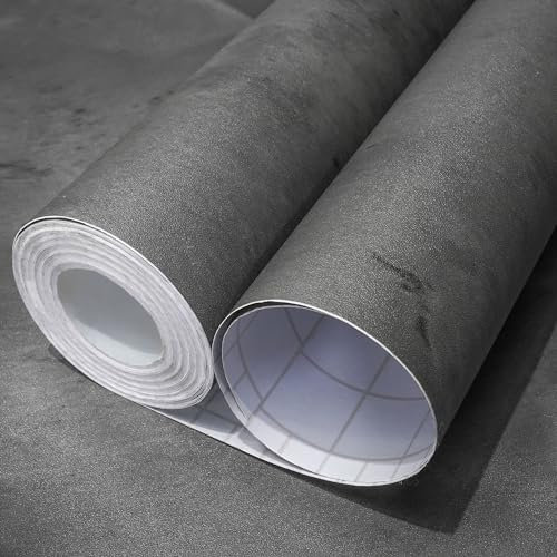 WAPANE Papier Peint Autocollant Effet Béton – Papier Peint Vinyle Mural Imitation Ciment, Étanche et Facile à Poser, pour Cuisine, Salon, Meuble ou Bureau gris foncé