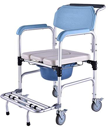 KOHARA Toilettenstuhl für Toilette mit Rädern und Pedal, robust, 147 kg, tragbarer Bidet-Stuhl, Dusch- und Badestuhl für ältere Menschen mit Behinderungen