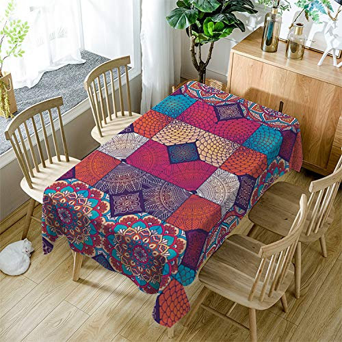 Gartentischdecke Mandala Lila Orange Tischdecke Outdoor Indoor Wasserdicht Tischdecke Geburtstag Tischdecke Abwaschbar Fleckschutz Party Tischdecke Esstisch Table Cloth(140x200cm)