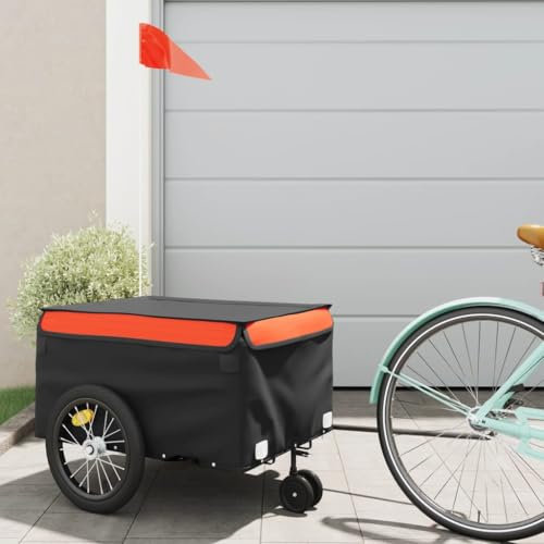 LAPOOH Fahrradanhänger Schwarz und Orange 45 kg Eisen, Fahrrad Anhänger, Lastenanhänger, Handwagen, Fahrrad-lastenanhänger, Lastenfahrrad - 94103