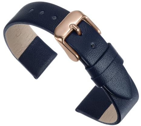 QUARKZMAN Bracelet de Montre en Cuir Véritable Bleu Foncé 16mm Largeur