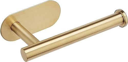 Toilet Roll Holder Wall Mounted, God Self Adhesive Toilet Roll Holder SUS 304 Stainless Steel Toilet Paper Holder No Drilling for Bathroom (Brushed Brass) (Gold)