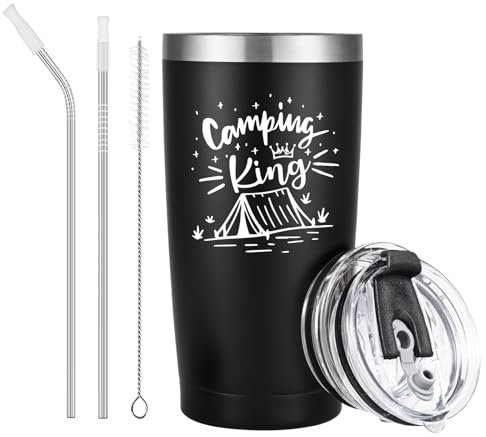 Livole Camping Becher für Männer - Lustige Camping Geschenke - Camping King - Mann Geschenk Weihnachten, 12oz 350ml Edelstahl Isolierter Thermobecher to go
