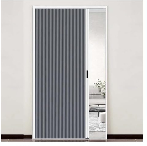 Innentür ohne Bohren, versenkbare Falttür mit Aluminiumrahmen und Zellstoff, wasserdicht und wärmeisolierend, for Schlafzimmer, Badezimmer, Küche, Büro(Dark gray,100x200cm/39x79in)