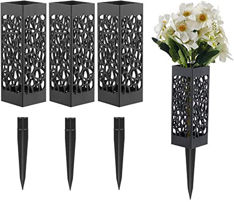 Carved Cemetery Vase 4 Pcs Set, Grave Vases With Long Spike, Mausoleum Crypt Vase With Drainage Hole, Dry Flower Stand,for Outdoor, Indoor, Lawn, Garden Decoration, Memorial Day