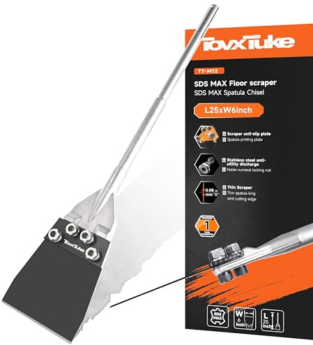 TovxTuke SDS Max Floor Scraper, Thinset Removal Chisel Bits Scaling Chisel Tool for Rotary Hammer Drill, Steel Shovel Bits for Removing Vinyl Flooring VCT Tiles Linoleum Concrete Mortar