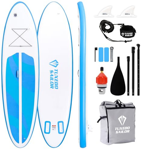 Tuxedo Sailor Aufblasbares Stand Up Paddle Board Aufblasbares SUP Faltbares Paddleboard für alle Könnensstufen Inklusive Paddle Boards, Paddel, Flossen, Rucksack (Blue)