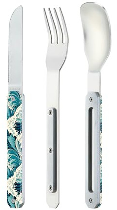 Akinod - Couverts 12:34 - Fourchette + Couteau + Cuillère - Assemblage Aimanté - Couverts en Acier Inoxydable Nomades, Compacts, Durables et Élégants - Ukiyo-e