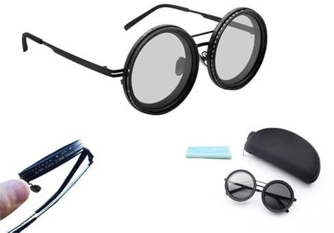 Fairnull Verstellbare Tönung Polarisierten Rund-Sonnenbrille mit ND9 Stufenlos Verstellbaren Gläsern für Herren, 1-9 Gänge Strandsonnenbrille – Brille mit Verstellbarem Glas