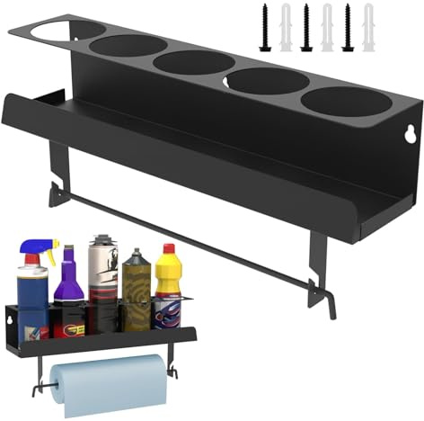 Spray Can Holder, Spray Can Wall Mount, Spray Bottle Storage Rack, Metal Storage Shelf With 5 Holes, Garage Organiser For Spray And Aerosol Can, Shelf Organiser For Garage Workshop Beauty Shop Home