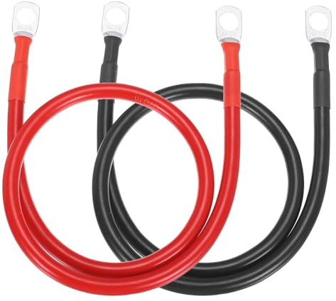 sourcing map Batteriekabel, 6 AWG, reines Kupfer, Batterie-Wechselrichterkabel mit 0,95 cm Ringkabelschuhen für Marine, Solarboot, Auto, Wohnmobil, Rot, Schwarz, 2 Stück
