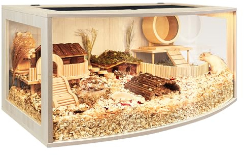 Prolee Hamsterkäfig, kaufestes Holz, Hamstergehege, offene Oberseite mit gebogenem Design, wasserdichter Kleintierkäfig mit Acrylplatten für Rennmäuse, Hamster-Habitat (81,3 cm)