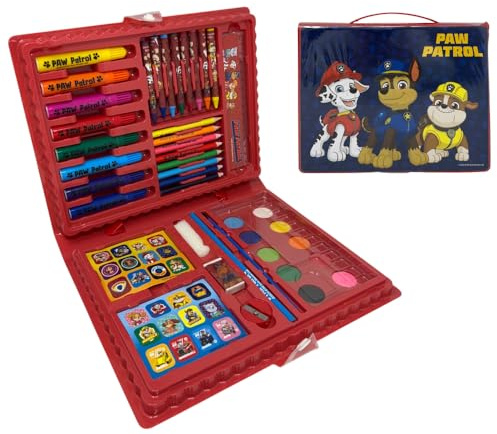 Paw Patrol Farbkoffer für Kinder, 65-teiliges Set mit Farben und Schreibwaren, Zeichen- und Malset