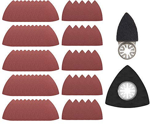 77pcs Schleifplatte für Delta-Schleifer Körnung 60/80/120/180/240 Dreieckiges Schleifpapier mit Finger Sanding Pad und Dreieck Schleifpads für Holz Metall