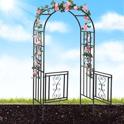 Générique Arche de Jardin Noir avec Porte,Arche pour rosiers,Arche Métal pour Plante grimpante de Jardin,Arceau à rosiers Blanc,Arcade de Mariage avec portillon,2.1m H x 1.14m L(Noir)
