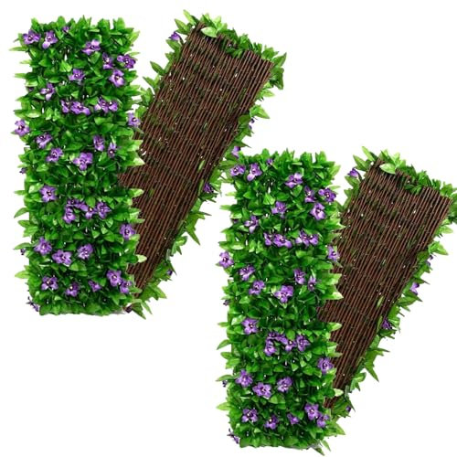 Recinzione di edera artificiale, max 200 x 40 cm, espandibile, per giardino, privacy, recinzioni da giardino con edera artificiale e fiore viola
