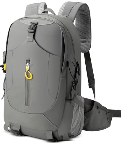 Cozary Hiking Backpack 40L Men's Waterproof with Breathable Back - Hiking Backpack Men, Laptop Compartment & Rain Cover Included, for Cycling, Climbing, Mountaineering and Travel Sports (Grey)
