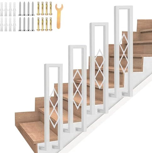 SCGSJZH Ringhiera Moderna per Scale in Ferro Battuto, Corrimano a U con Motivo Diamante, Balaustra Montaggio Laterale per Balcone, Corridoio, Loft, Terrazza, Bianco (Bianco, 95cm)