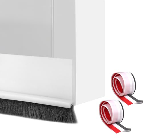 2 Piezas Burlete Puerta Entrada, Burlete Puerta con Cepillo, Burletes Puertas con Cepillo Autoadhesivas, para Proteger contra Insectos, Frío, Polvo (Blanco)
