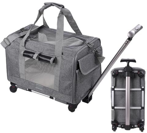 Transportwagen mit Rollen, für Reisen mit kleinen Hunden | von der Fluggesellschaft zugelassener weicher Crate mit Netzpaneelen, sicheren Reißverschlüssen, leichtes faltbares Design