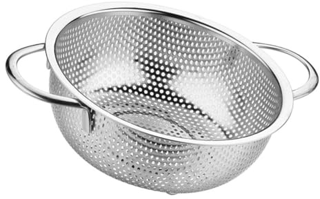 TOYZFRIENDY Colador de Acero Inoxidable con Doble Asa Cesta Filtrante Resistente para Escurrir Verduras Frutas y Alimentos Fritos Diseño de Pequeños para Drenaje Rápido y Seguro