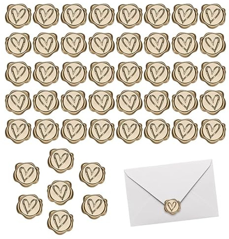 HMCEY 50 Stück Wachssiegel Selbstklebend Herz,Siegelaufkleber Wachssiegel Hochzeit,Siegelwachs Aufkleber Einladung,Wax Seal,Briefsiegel Aufkleber Wachs Vintage,Klassische Dekoration für Umschläge