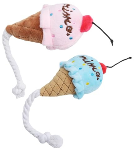 HANABASS Lot de 2 Jouets Qui Couinent pour Chien en Peluche Glacée, Couleurs Bleu et Rose, Tailles Petites, Jouets Interactifs pour Chiots et Chiens, Accessoires Ludiques pour Animaux