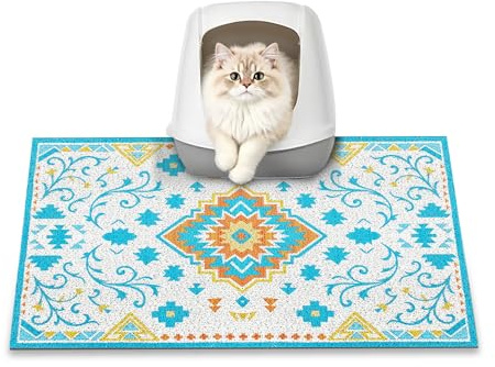 YOSEPATI Tappetino per Lettiera Gatto, 60x40 cm Tappeto Lettiera Gatti, Antiscivolo e Impermeabile, Trattiene il 100% della Sabbia, Grande e Facile da Pulire, Design Bohémien, Antiurina e Antiscivolo