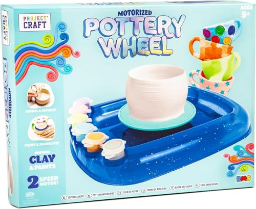Quickdraw Kids Pottery Wheel Electric Craft Kit for Children – Motorised Two Speed Pottery Wheel Set with Clay Paints Tools & Brush – Creative Arts and Crafts Toy for Boys Girls Age 5+ Gift
