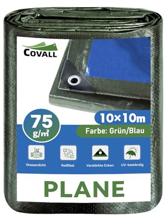 COVALL Waterproof Tarpaulin 10x10m,75g/㎡ Groundsheet DualColor Outdoor Tarp