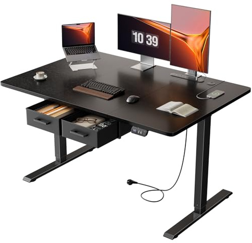 Precision Synergie 120x80cm Electric Standing Desk, 2 Drawers, Power Outlet