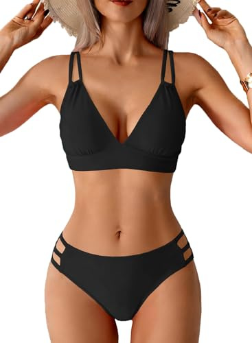 CheChury Conjunto de Bikini Mujer Dos Piezas Talle Alto Traje de Baño 2 Piezas Mujer Bikinis Push up Cuello en V Sexy Bañador Reductor Conjunto Bikini Curvy Sexy Bañadores Natacion Vientre Plano
