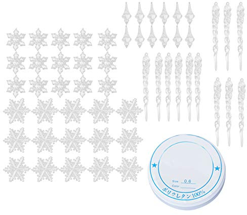 Acrylic Snowflake Icicle Pendant Christmas Tree Ornaments, Shatterproof Snowflake Decorations with Pre - Punched Holes for Easy Hanging, Winter Holiday Party Home Window Decor