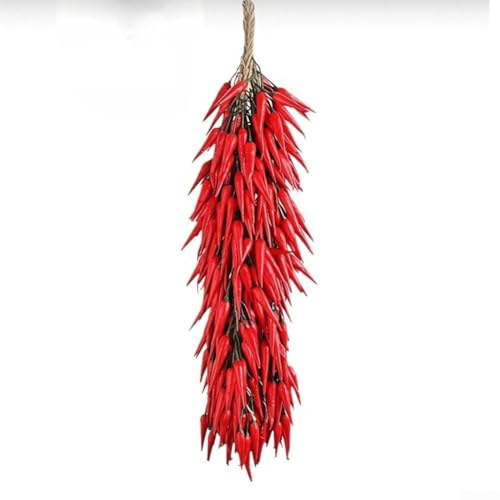 Set di 10 peperoncini finti rossi decorativi da appendere, in plastica, leggeri, 55 cm, colore rosso, per cucina (5 pezzi)
