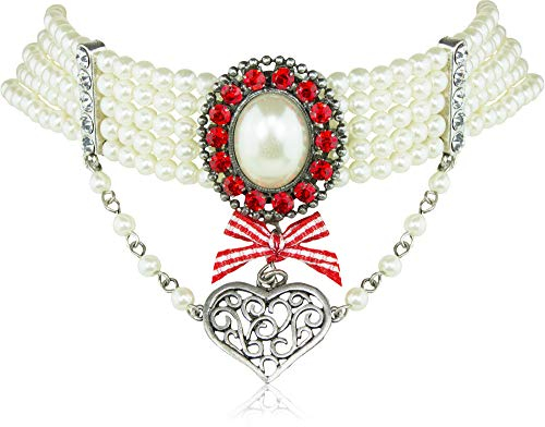 Trachten Perlen Collier Rubin Rot - Schmuck zu Oktoberfest Dirndl und Lederhose