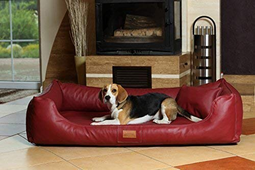 tierlando® Orthopädisches Hundebett Maddox Easy CLEAN aus pflegeleichtem Kunstleder mit Visco-Matratze für gesunden Schlafkomfort bei Gelenkproblemen Größe: 150x100cm | Farbe: 04 Dunkelrot