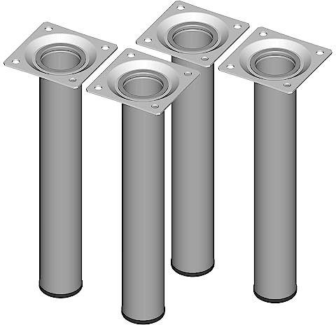 Element System 18133-00261 4 Pieces Steel Pipe Round/Table Furniture Legs/Screw-mounting Plate Included/L = 200 mm/Ø 30 mm/White Aluminium / 5 Colours / 11 Dimensions, 20 cm, Set of 4