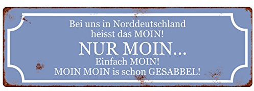 Interluxe Metallschild Schild Bei Uns in Norddeutschland Moin Deko Geschenk Familie Shabby Vintage Blechschild Willkommen Hallo Willkommensschild Gäste Besuch