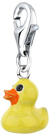 Nenalina Gummi Ente Karabiner Charm Anhänger Bettelarmband 925 Silber | Damen-Charm-Anhänger für alle gängigen Charmträger Charm-Club Clasp-Charms 925er Sterling-Silber