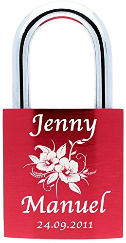 LoveGoals Liebesschloss mit Gravur und 2 Schlüsseln, Individuell, Geschenkidee, Hochwertige Geschenkverpackung, Motiv M051, (Rot)