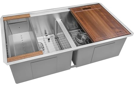 Ruvati 33-inch Workstation Rounded Corners 50/50 Double Bowl Undermount Kitchen Sink - RVH8351
